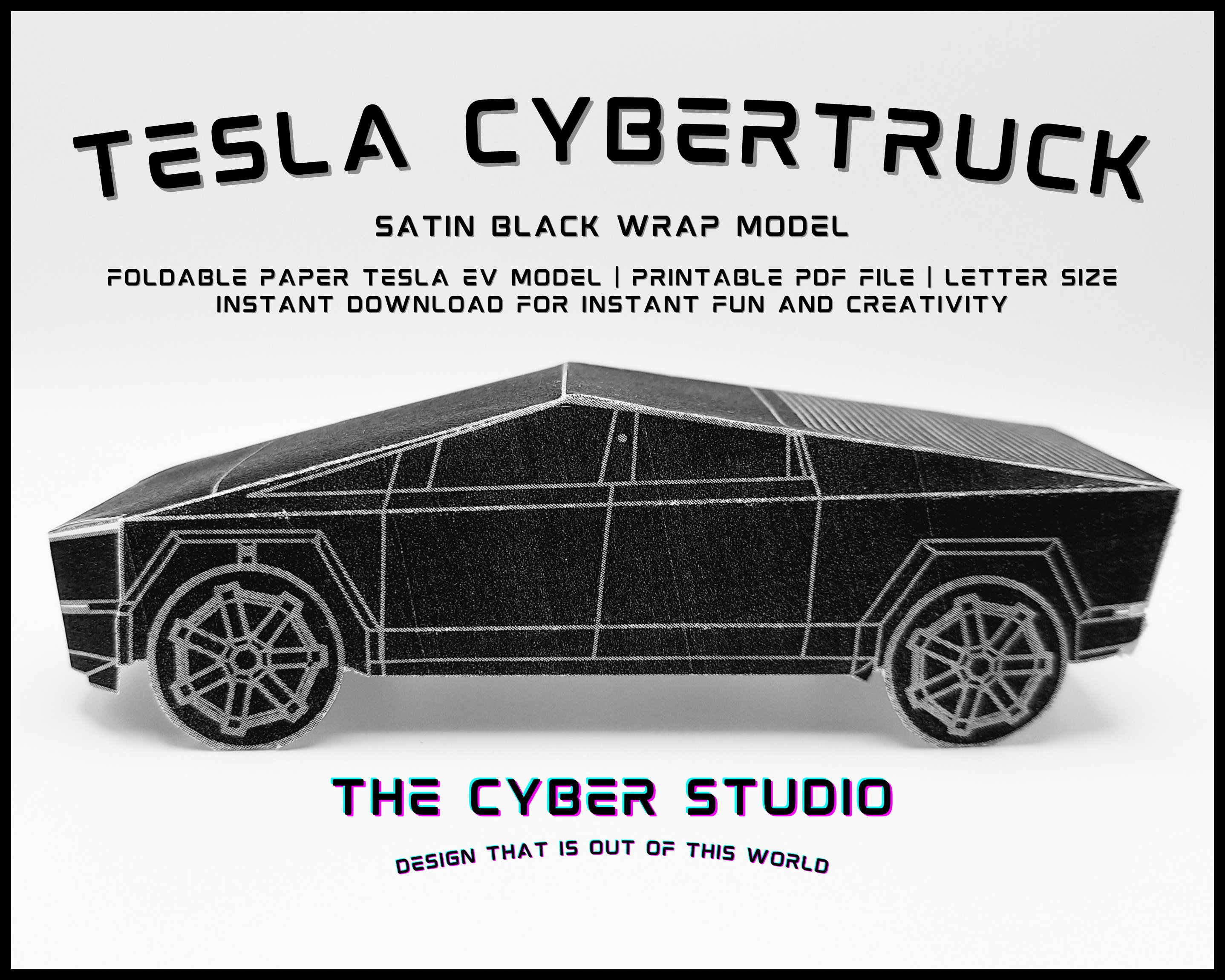 Tesla Satin Black Wrap Cybertruck EV Foldable Craft Model