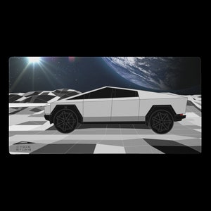May include: A white and black mousepad featuring a stylized illustration of a futuristic vehicle. The vehicle is set against a backdrop of a planet and a starry sky. The words "CYBER STUDIO" are in the lower left corner.