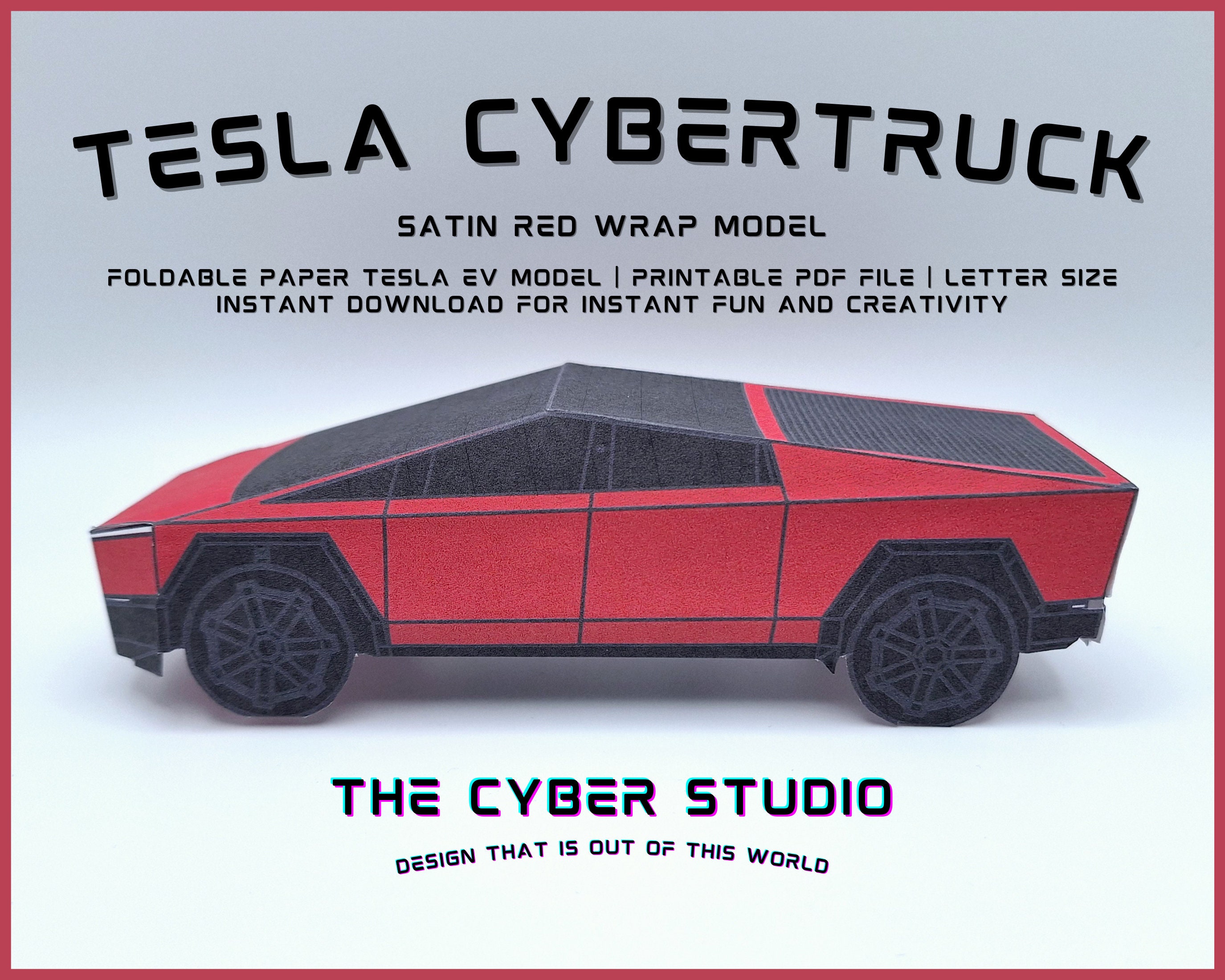 Tesla Satin Red Wrap Cybertruck EV Foldable Craft Model PDF