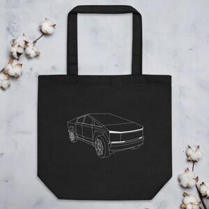 Tesla Cybertruck Silhouette Organic Tote Bag (Black) - Multipurpose Tote for Beach, Sports, Parks, Work, School, Groceries, Gift EV Elon Fan
