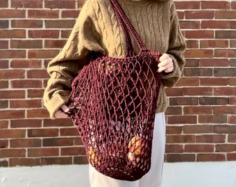 Crocheted Market Bag - Reusable Cotton Tote - Mesh Bag - Recycled Cotton Produce Bag - Eco-Friendly Grocery Bag - Handmade Shopping Bag