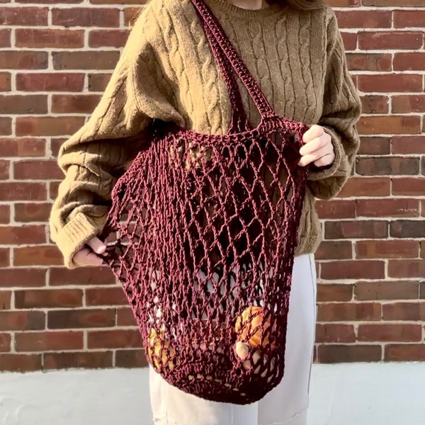 Crocheted Market Bag - Reusable Cotton Tote - Mesh Bag - Recycled Cotton Produce Bag - Eco-Friendly Grocery Bag - Handmade Shopping Bag