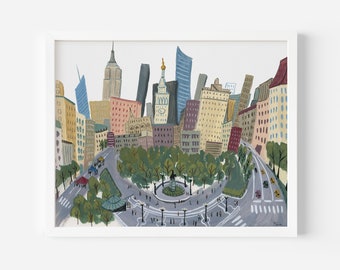 Union Square Art Print | New York Gouache Painting | NYC Travel Wall Art | Manhattan Poster