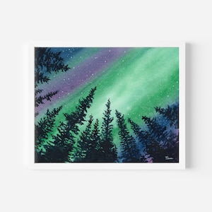 Northern Lights Watercolor Art Print | Northern lights Poster | Nordic Home Decor | Northern Lights Art | Aurora Watercolor Wall Art