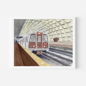 DC Metro Art Print | Washington DC Poster | Watercolor Painting | Gift for transit lovers | Midcentury wall decor | Brutalism architecture