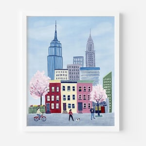 Spring in New York City Art Print | West Village Painting | NYC Travel Poster | Manhattan Wall Art | Wall Decor | Gift for New Yorkers
