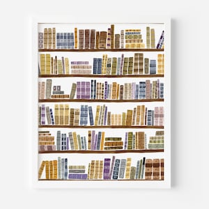 Bookshelf Art Print: Watercolor Book Lover Gift