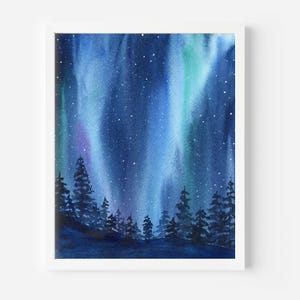 Northern Lights Watercolor Art Print | Northern lights Poster | Gift for nature lovers | Northern Lights Art | Aurora Watercolor Wall Art