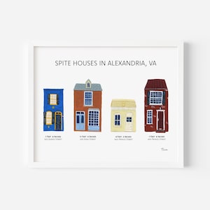 Spite Houses in Alexandria Art Print | Virginia Wall Art | Tiny House illustration | Old Town Alexandria VA Painting | Historic Houses
