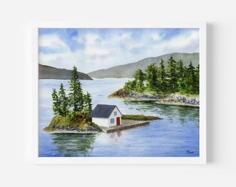Norwegian Fjord Art Print | Landscape Watercolor Painting | Norway Wall Decor | Gift for home | Scandinavian Wall Art from Original