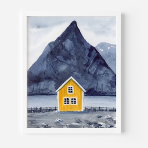 Norwegian landscape Art Print | Lofoten Islands Watercolor Painting | Artic Norway Art | Gift for home | Norway Wall Art