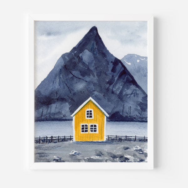 Norwegian landscape Art Print | Lofoten Islands Watercolor Painting | Artic Norway Art Decor | Gift for home | Scandinavian Wall Art