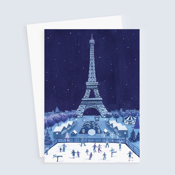 Greeting Card - Eiffel Tower, Paris | Illustrated Christmas card | Holiday card set