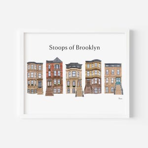 Stoops of Brooklyn Art Print | Watercolor Painting | NYC Wall Art | Historic BKLYN Townhouse | Brownstone Decor & Housewarming Gift