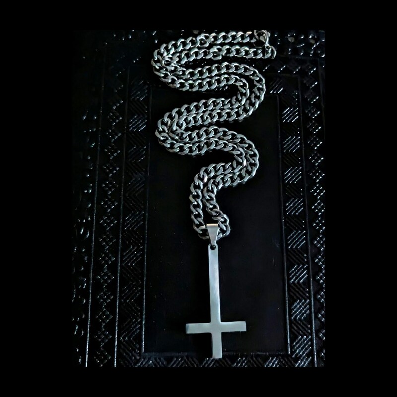 Stainless Steel Upside Down Cross Pendant Necklace For Men & Women – 16-24 Inch Chain