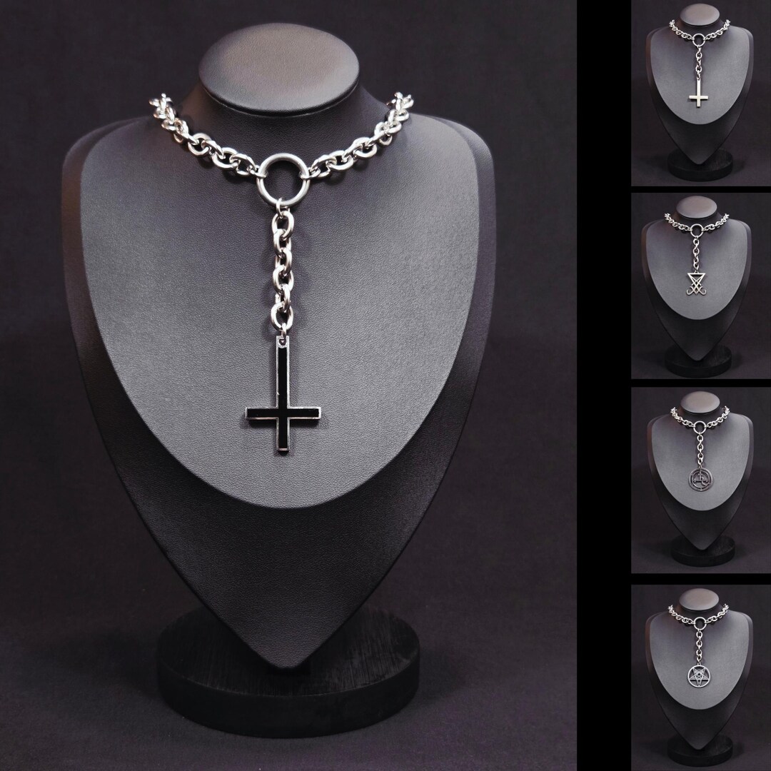 Lucifer Rava Chain Morana - Satanic Baphomet Lilith Leviathan Cross Luciferian Choker ...