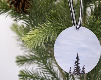 Hand Painted Christmas Ornament, Rustic Farmhouse Decor, Black and White Plaid