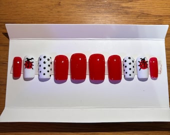 Adult ladybug press on nails! Reusable press ons