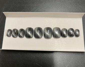 Adult silver cat eye nails