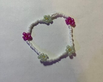 Pink and green friendship bracelet one size fits all super stretchy