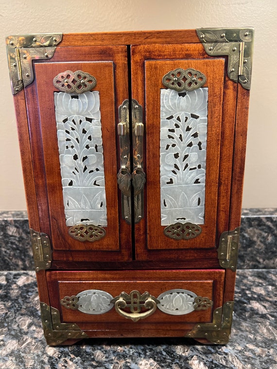 Fine Vintage Chinese Rosewood Jewellery Box With Bras… Gem