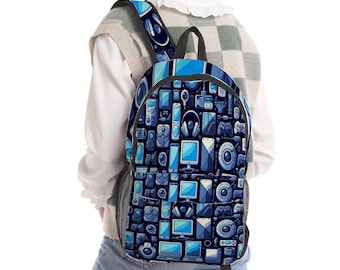 Blue Technology Gadgets Pattern All Over Print Backpack Travel Backpack 17.3" x 10.2" x 5.9"