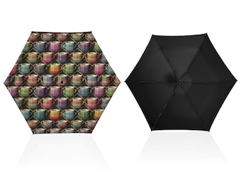 Coffee Mug Geometric Pattern Obsession Design -  5 Folding UV Umbrella Sunshine And Rain Versatile Umbrella