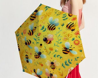 Umbrella Yellow Gradient Bees Pattern -  Premium 5 Folding UV Umbrella Sunshine And Rain Versatile Umbrella