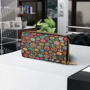 Cartera con cremallera premium con diseño de patrón de signo de la paz