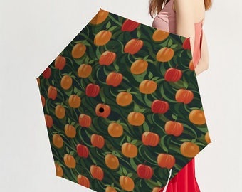 Find Your Wild Side! Apple And Orange Leaf Green Jungle - 5 Folding UV Sunshine And Rain Versatile Umbrella