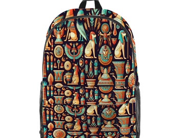 Nile Dream Vibrant Ancient Egyptian Pattern All Over Print Backpack Travel Backpack 17.3" x 10.2" x 5.9"