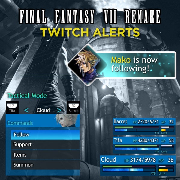 Animated Twitch Stream Alerts - Final Fantasy 7 Remake | FF7 | Twitch - YouTube - Kick Streamer Overlays