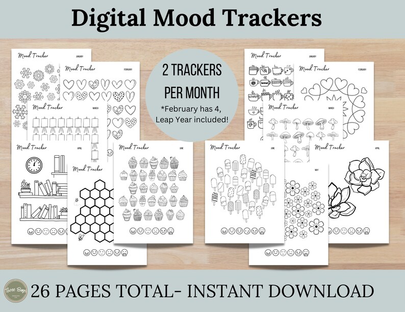 Digital Mood Trackers Bullet Journal Mood Trackers Printable Etsy