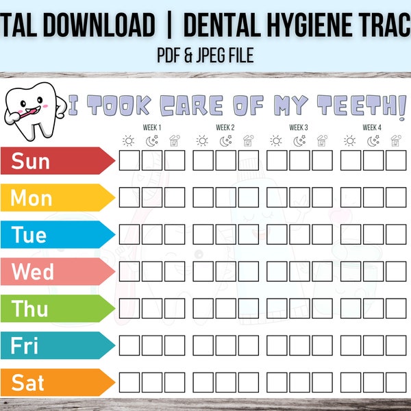 Dental Hygiene Tracker for Kids, Teeth Brushing Tracker, Floss Tracker, Monthly Dental Tracker, Dental Hygiene