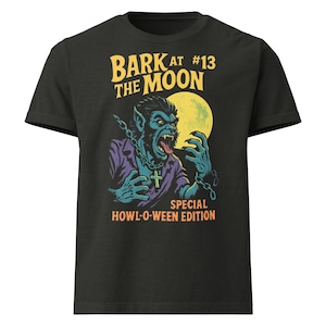 Bark at the Moon Horror Comic Tee – Oversized Black T-Shirt Inspired by Ozzy Osbourne, Vintage Rock Graphic Shirt, Retro Goth Halloween Tee