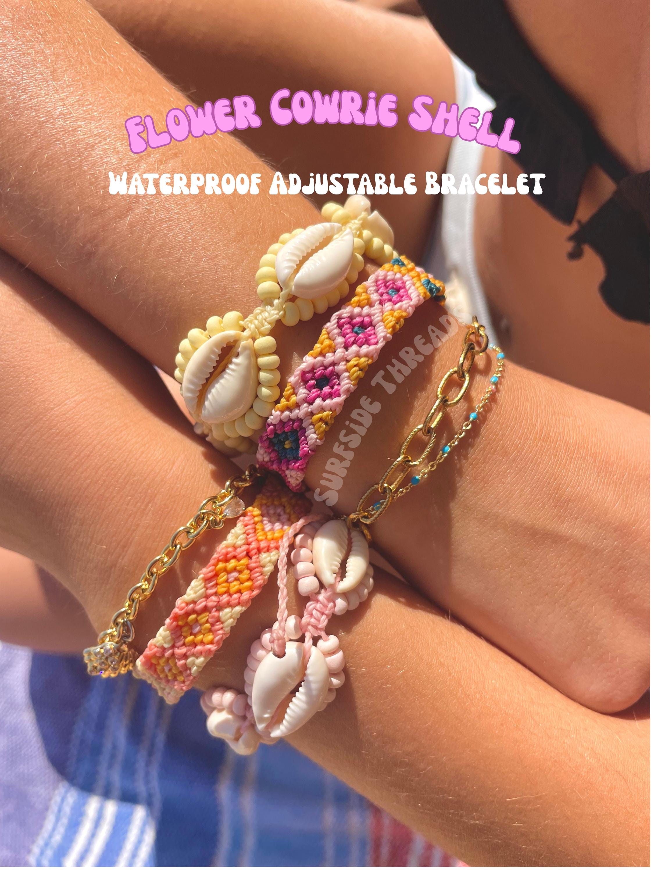 Flower Cowrie Shell Bracelet|boho|surfergirl|beachgirl|woven|summer|adjustable|waterproof