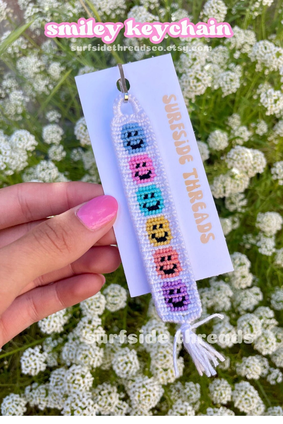 Smiley Face Woven Keychain Outerbanks Surfer Granola Aesthetic Etsy