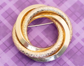 Vintage Spiral Serpent Circular Gold Tone Brooch - V4