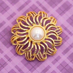 Vintage Napier Art Nouveau Wavy Sun Faux Pearl Gold Tone Brooch - V1