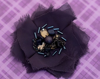 Vintage Gothic Black Cloth Brooch - V19