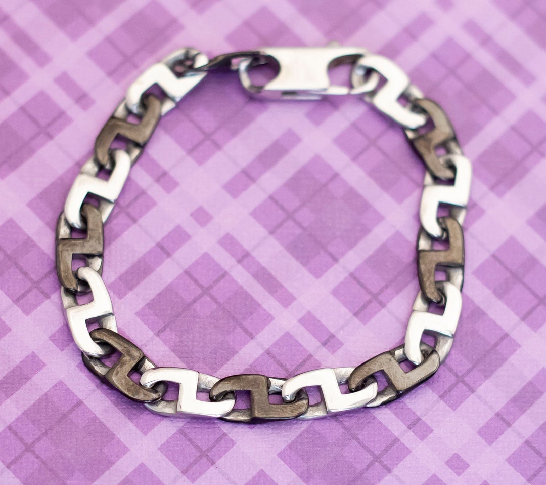 Vintage Stainless Steel Double Link Two Tone Bracelet 8 1/2 Inch V10 Etsy
