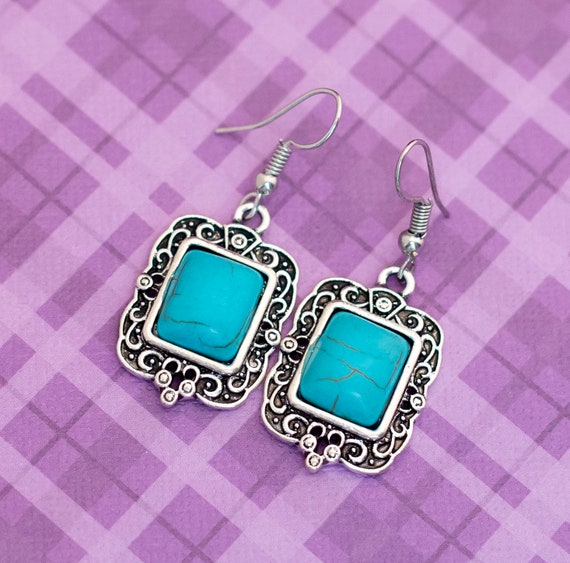 Vintage Rectangular Victorian Silver Tone Dangle … - image 1