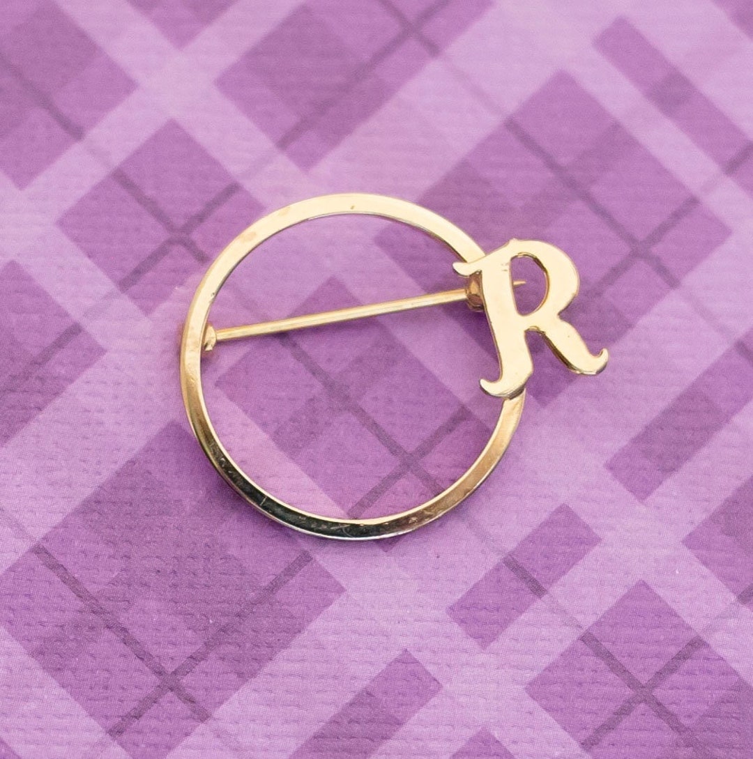 Vintage Letter R Circle Gold Tone Brooch V3 Etsy