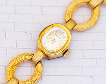 6 inch, vintage ronde ovale schakels goudkleurig horloge van Deauville - V27