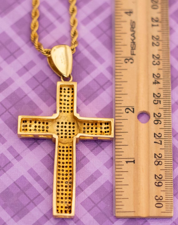 Vintage Stainless Steel Gold Tone Checkered Cross… - image 3