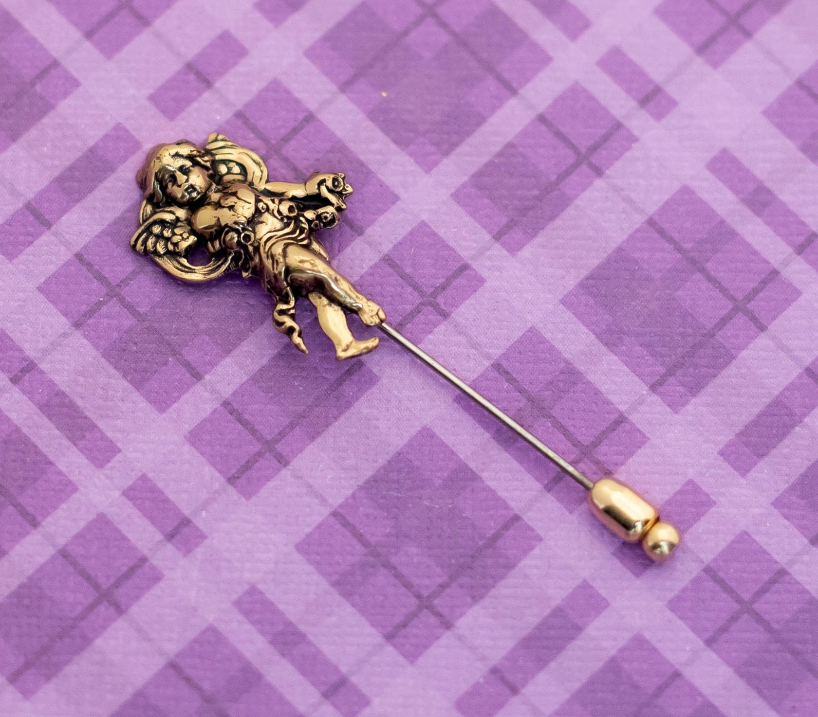 Vintage Mighty Cupid Gold Tone Stick Pin - V19