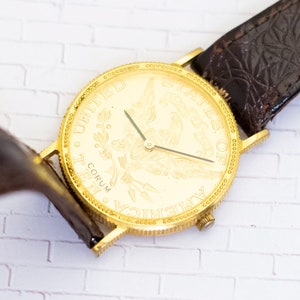 7 inch, Vintage Brown Strap Gold Tone Circular Watch - V26