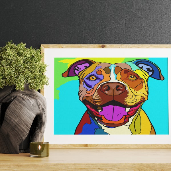 Rainbow Pitbull Pop Art, Colorful Wall Art Poster, Multiple Sizes, 24" x x36" Poster, Fun Gift Idea, Add color to your home