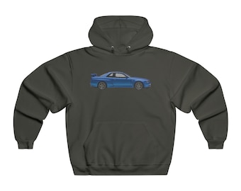 Nissan R34 GTR Hoodie, JDM Blue Skyline Gtr Pullover Sweater, Multiple Colors, Simple, Clean, Minimalist Car Enthusiast Sweater, Large Print