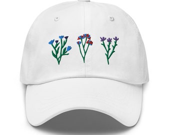 Colorful Wildflower Baseball Cap, Embroidered Dad Hat, Adjustable Strap Back
